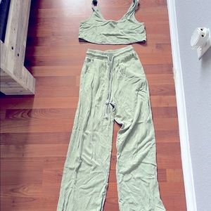 Crop top, high waist pants set | Sage | Small